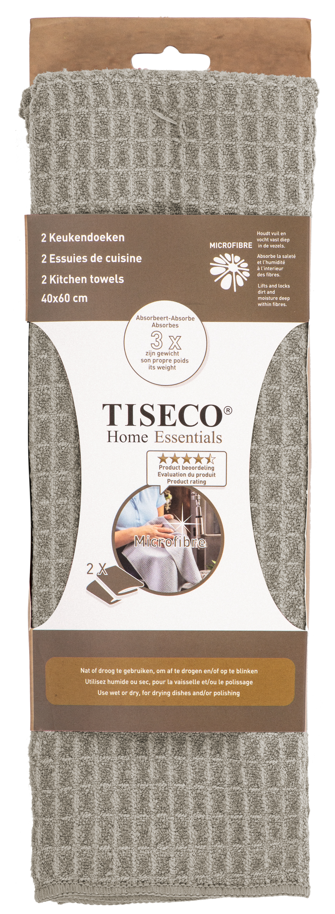 Keukenhanddoek ESSENTIAL - SET/2 - microvezel - 40x60 cm, taupe
