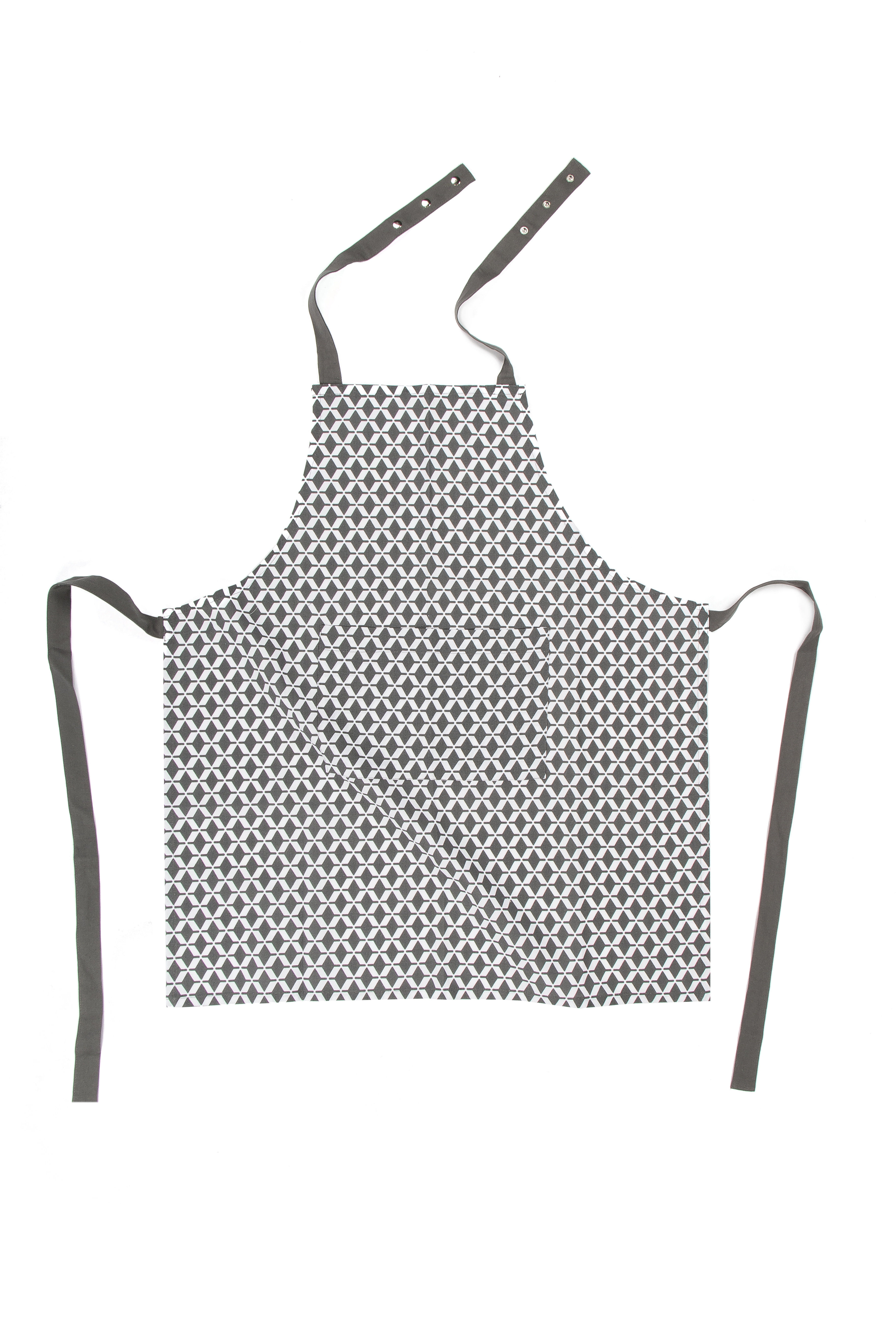 Apron geo square 74x85, pocket +press button +hanger,grey