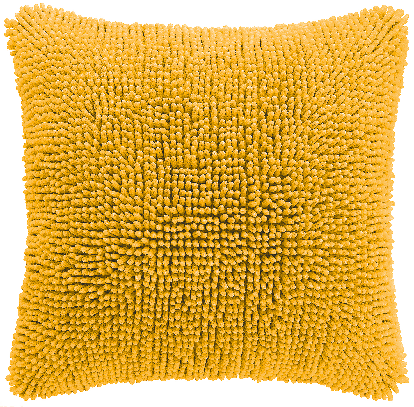 Cushion (filled) Shaggy Mosterd, front+back + zipper