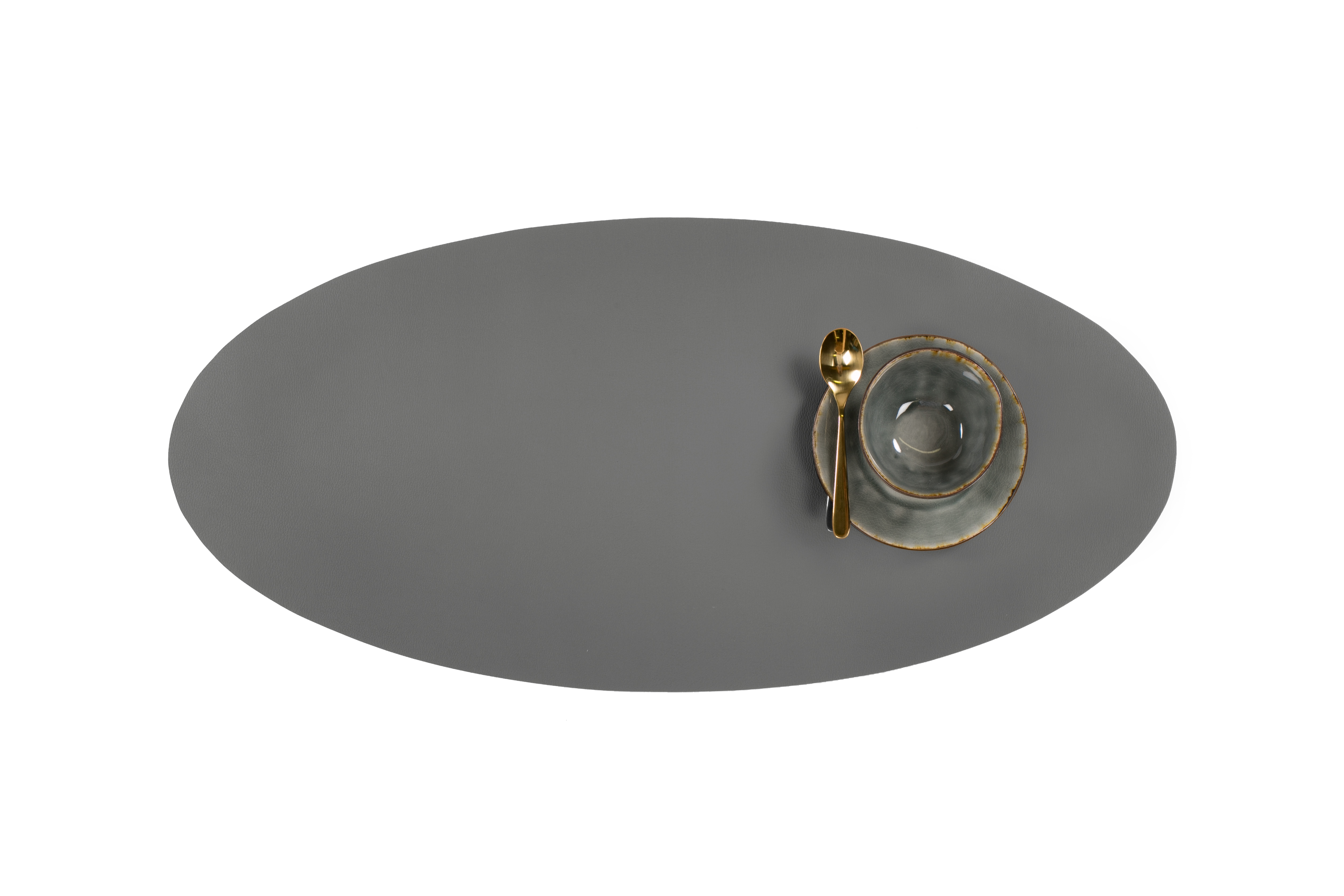 Centerpiece mat oval -Leather look imitation  33X70cm, grey