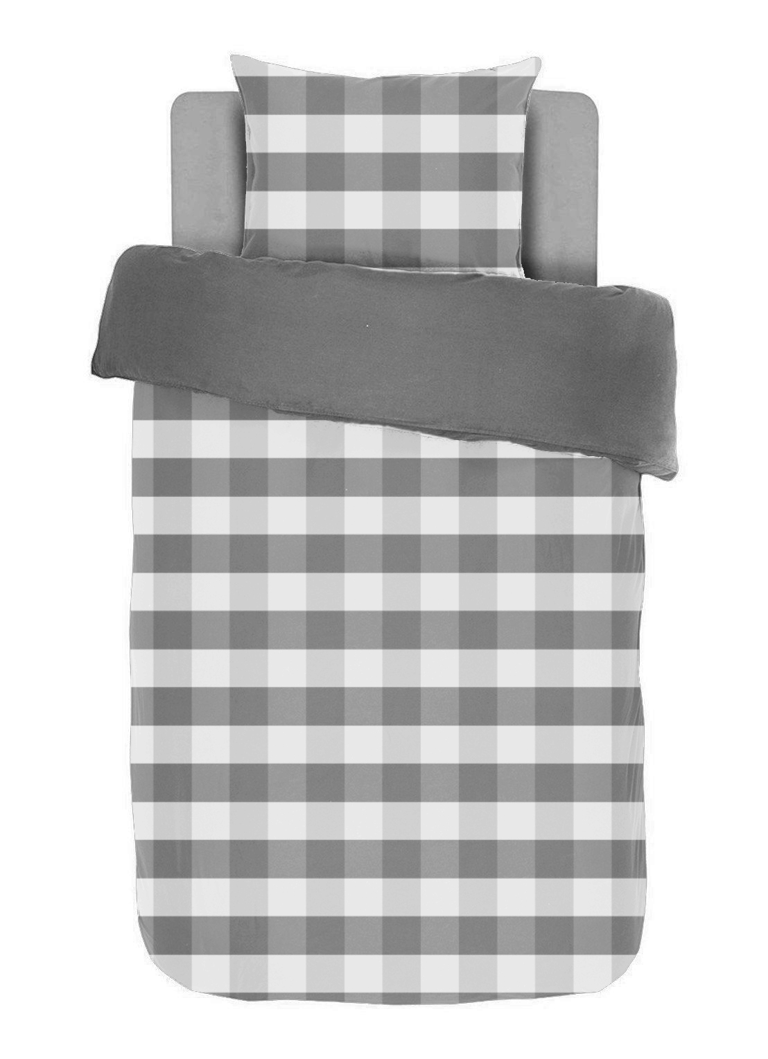 Housse de couette EMMA, Stone washed check coton, 140x200, gris