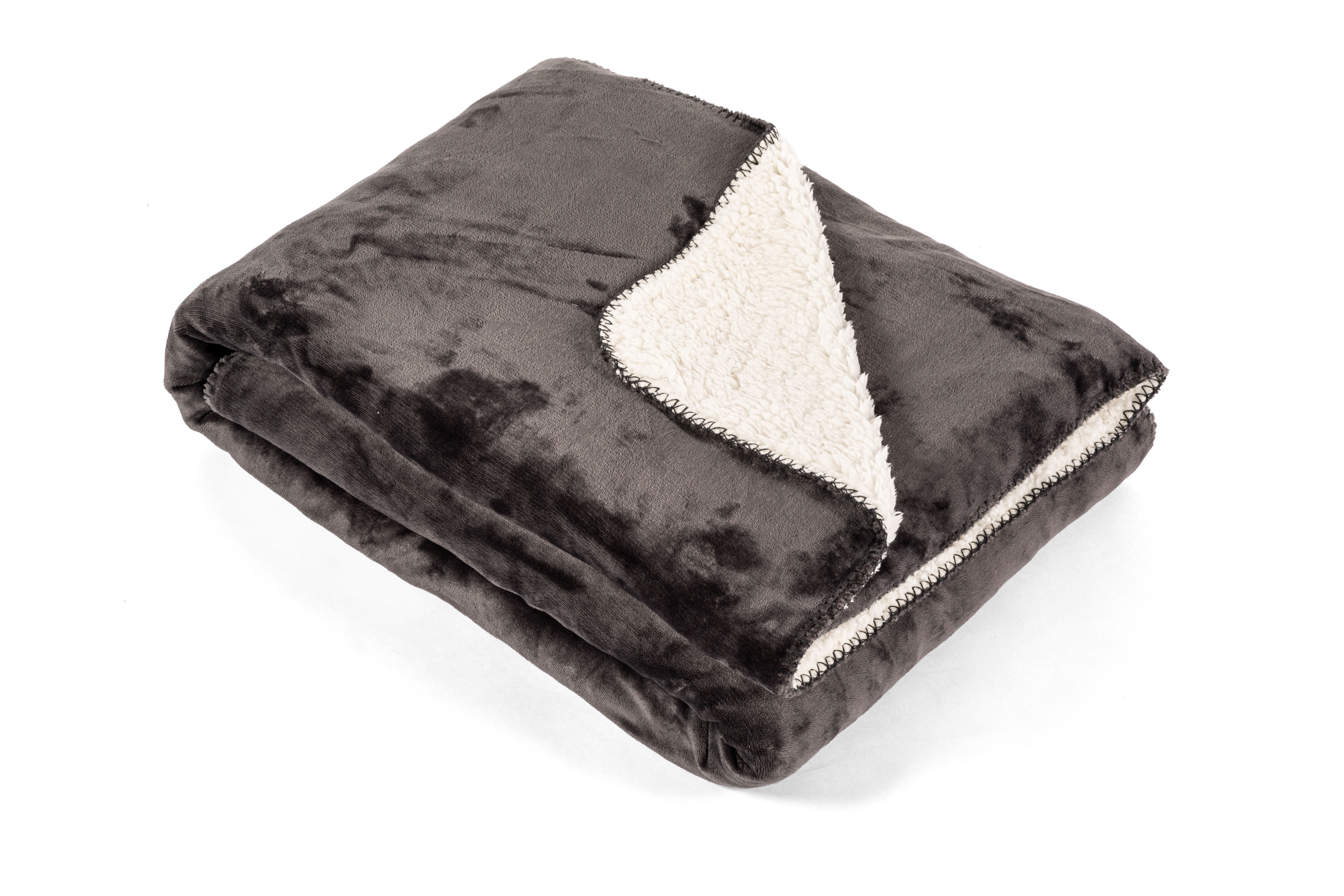Plaid Coral fleece + sherpa - 130x170cm, grey
