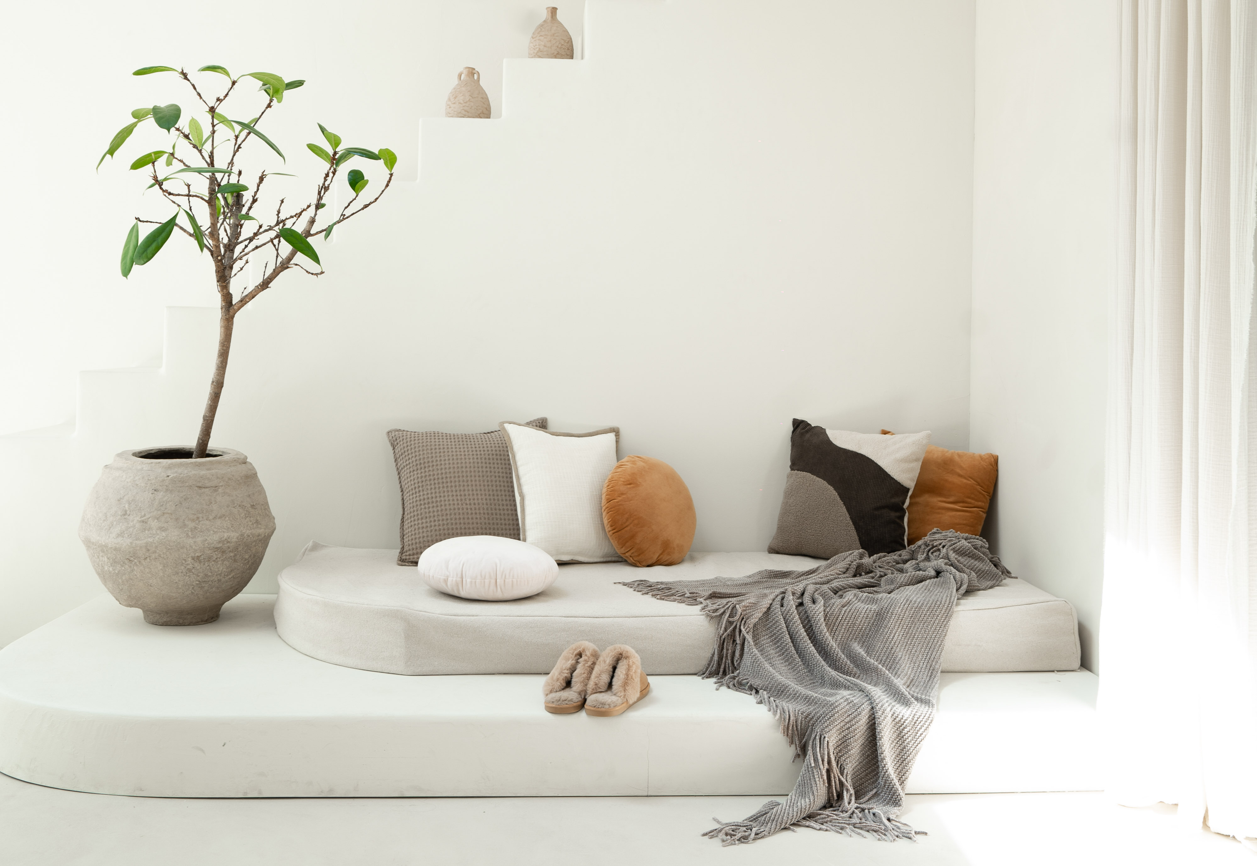Cushion (filled) COTTON SLUB CONTRAST 45X45CM, ivory