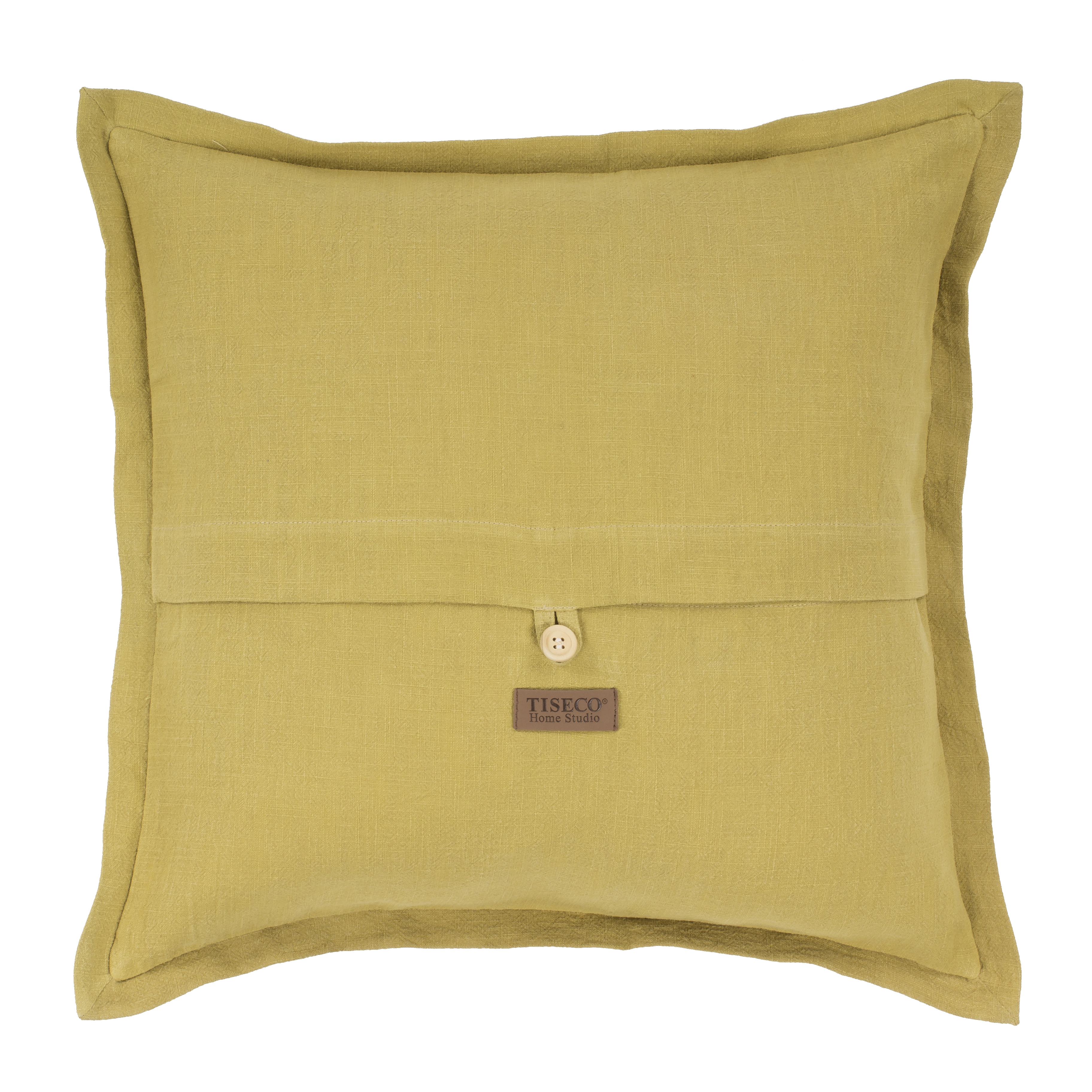 Cushion (filled) uni linen 45X45CM with button, ochre
