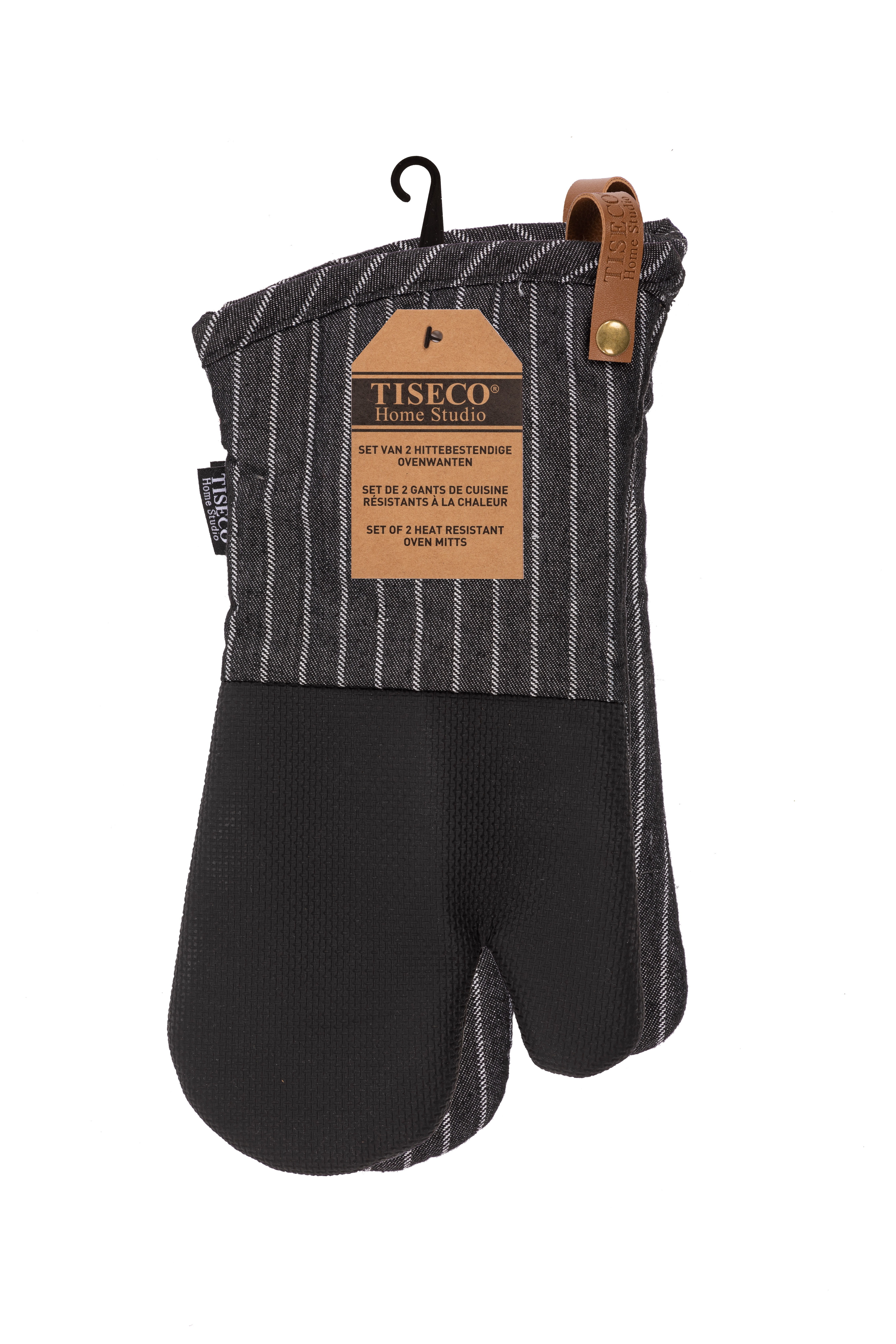 Oven glove (1R + 1L) SHERLOCK Stripe, 17x33cm, black
