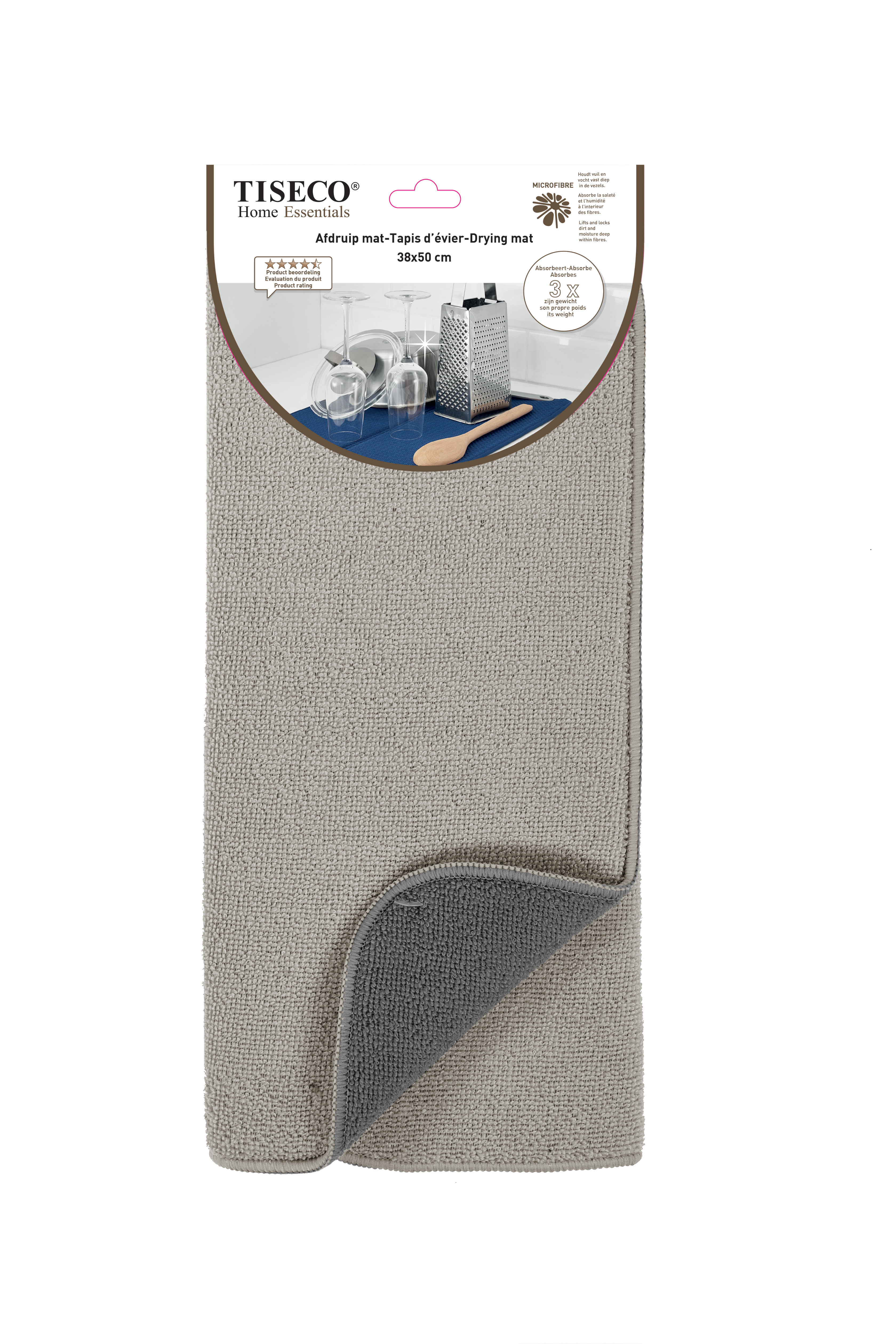 Dish drying mat ESSENTIAL, microfiber 38x50 cm, taupe/dark grey