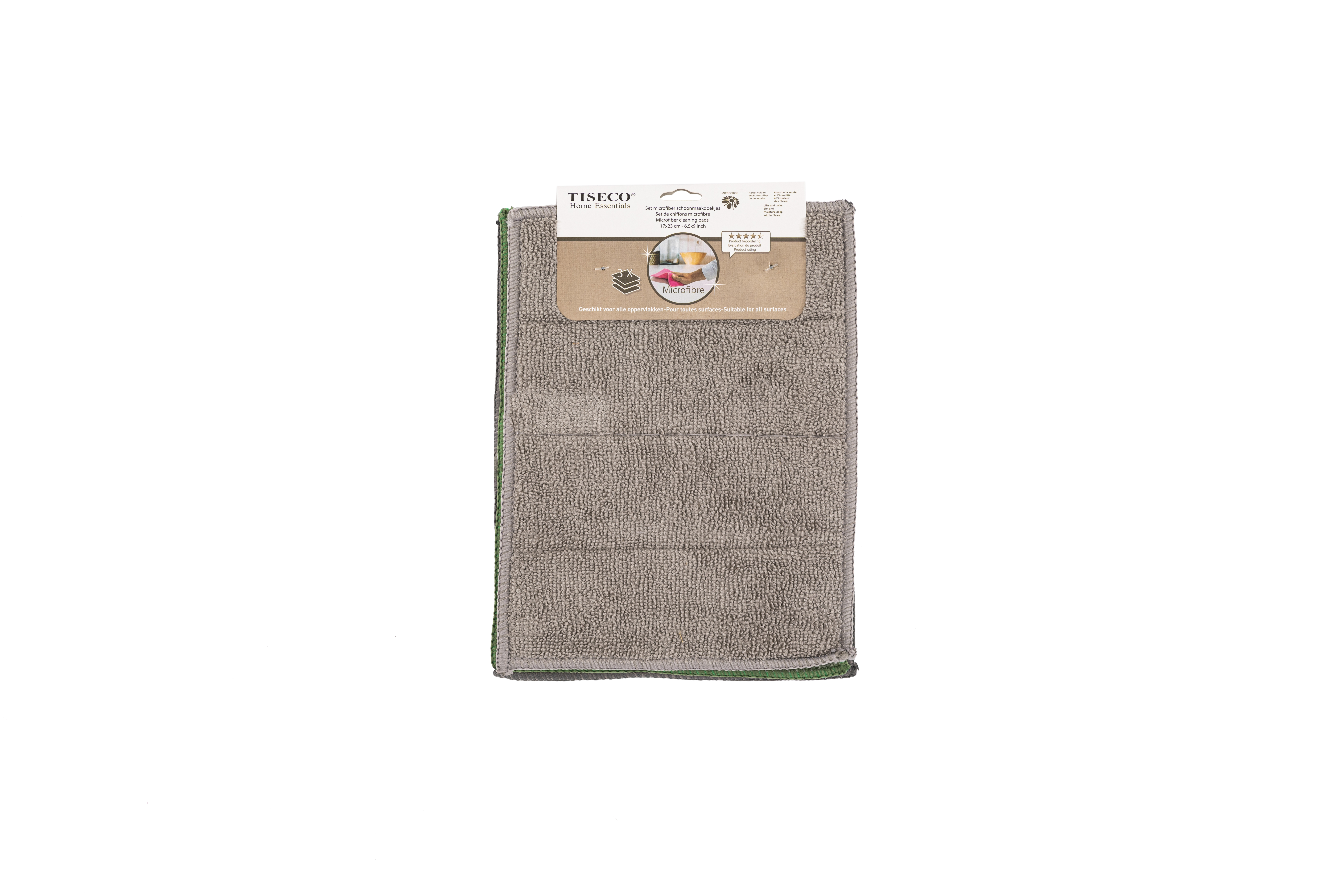 Microfiber cleaning pads 17x23 cm - set/3 - grey+green+ taupe