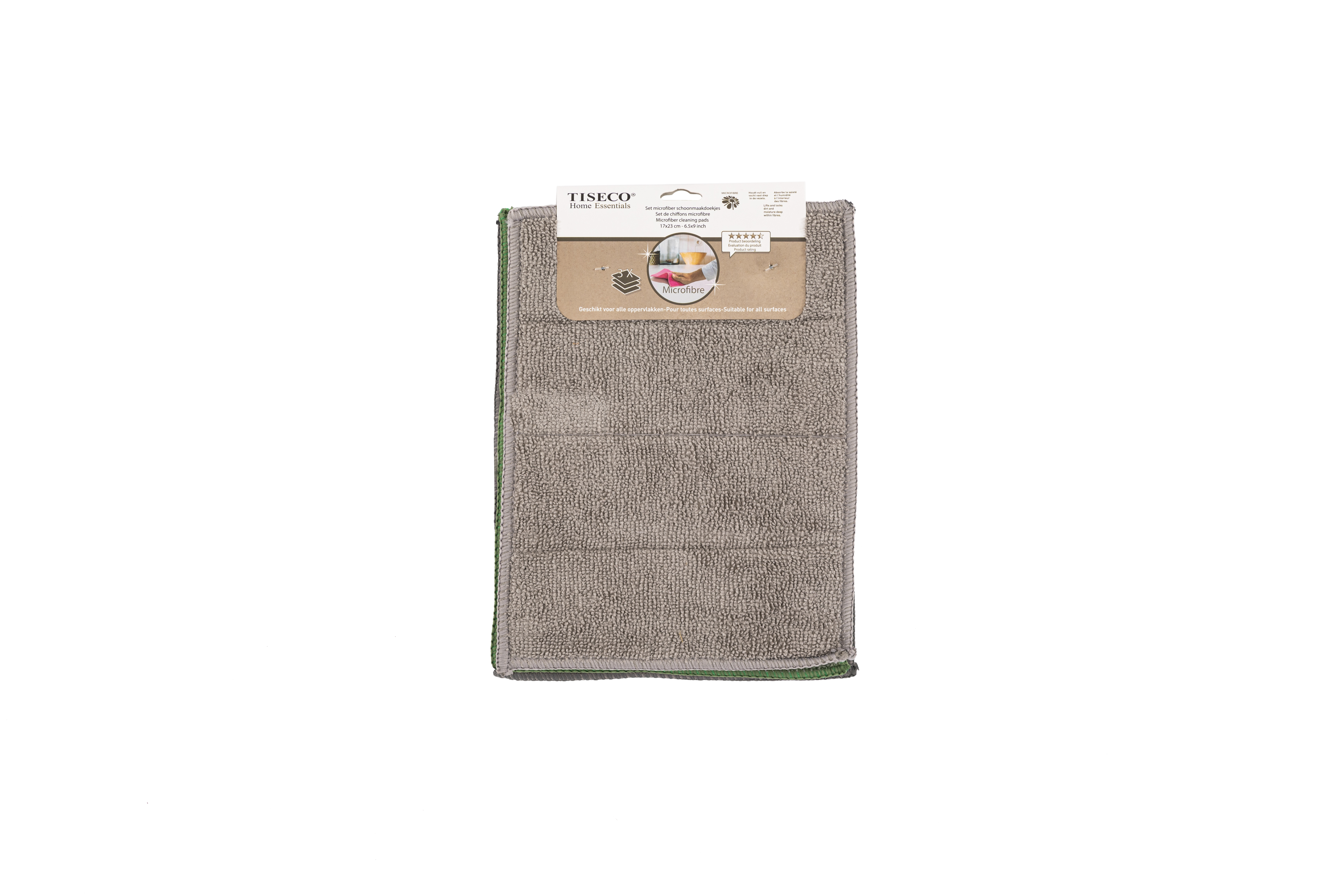 Set microfiber schoonmaakdoekjes 17x23 cm - set/3 - grey+green+ taupe