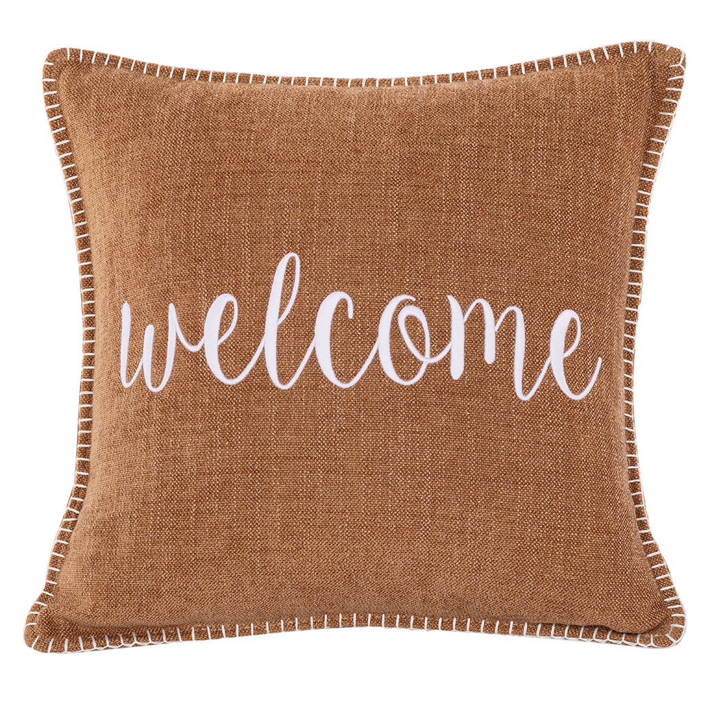 Cushion (filled) DAMIAN "WELCOME" - 45X45CM, indian tan