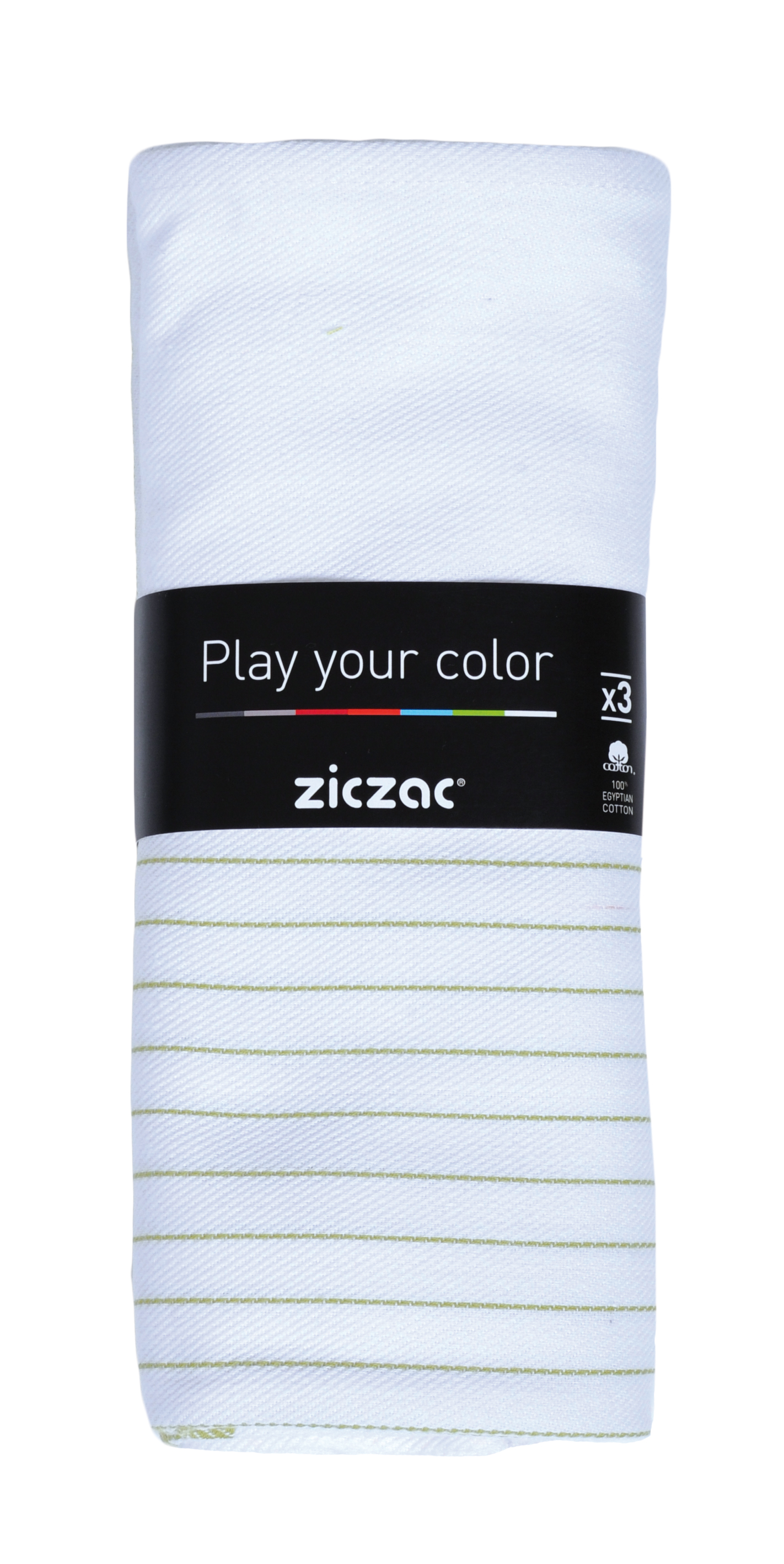 Torchon 50x70cm, set3,stripe white center, lime