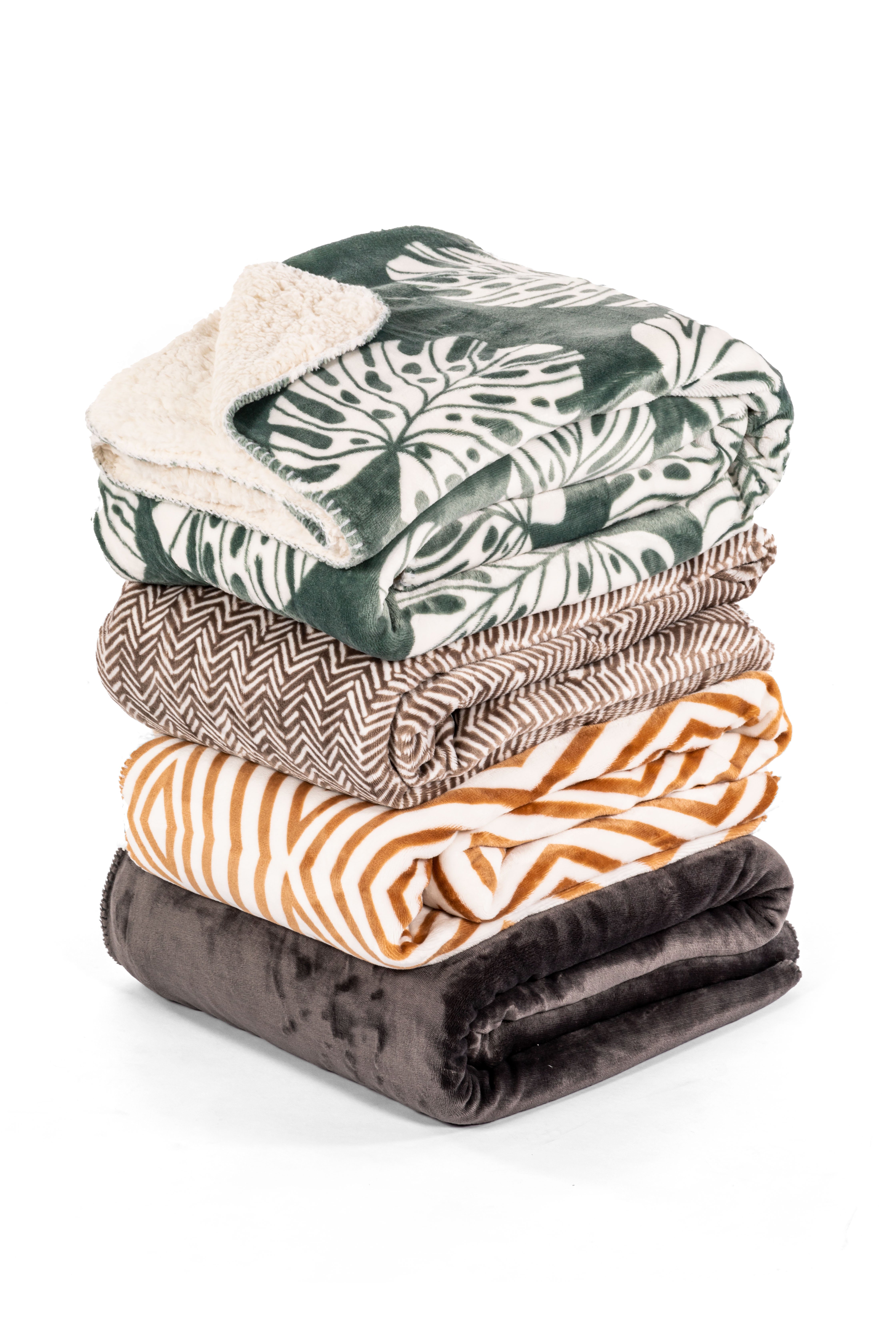 Plaid Coral fleece + sherpa - 130x170cm, Monstera