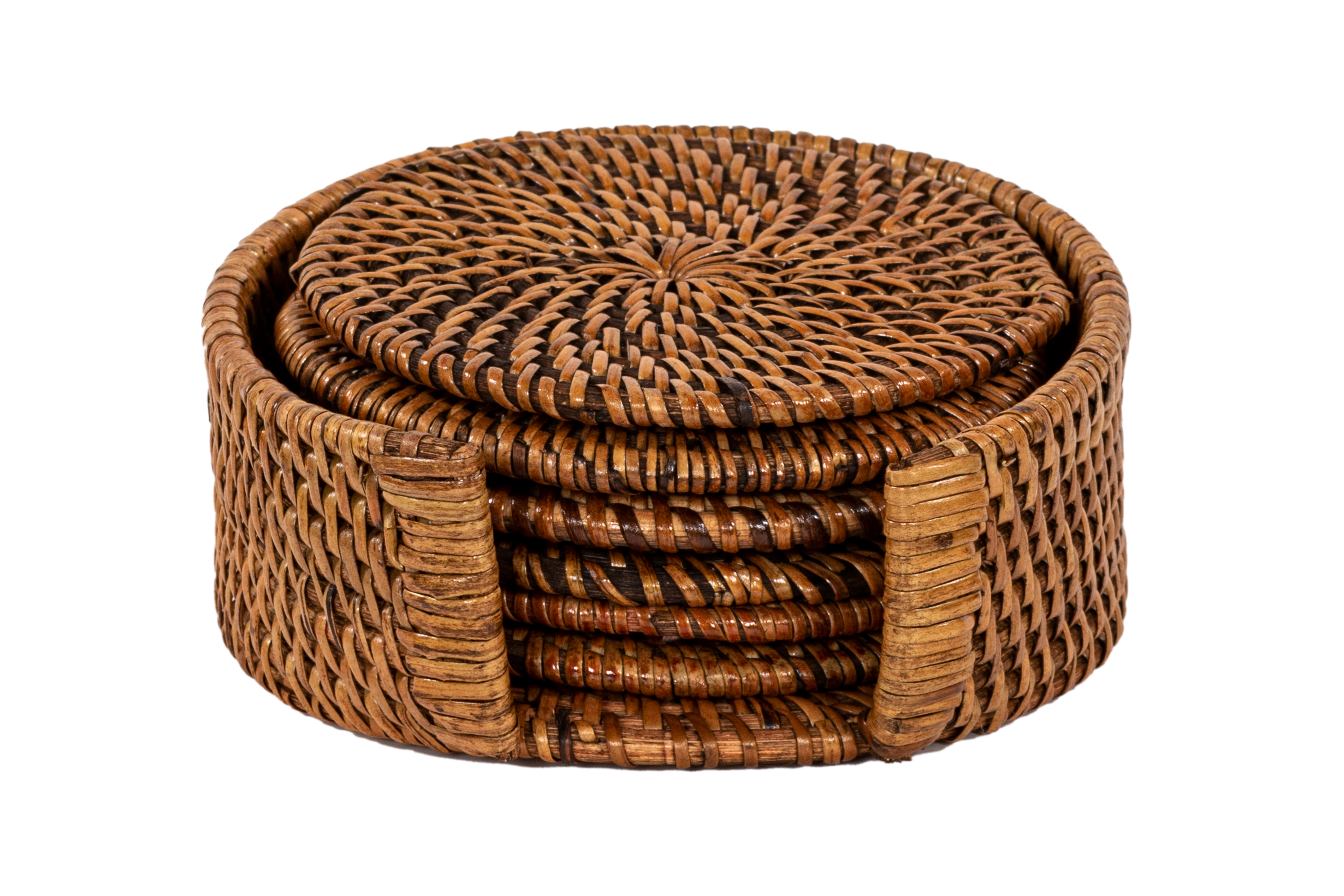 Coaster rattan dia 10cm - set/6 in round holder, brown