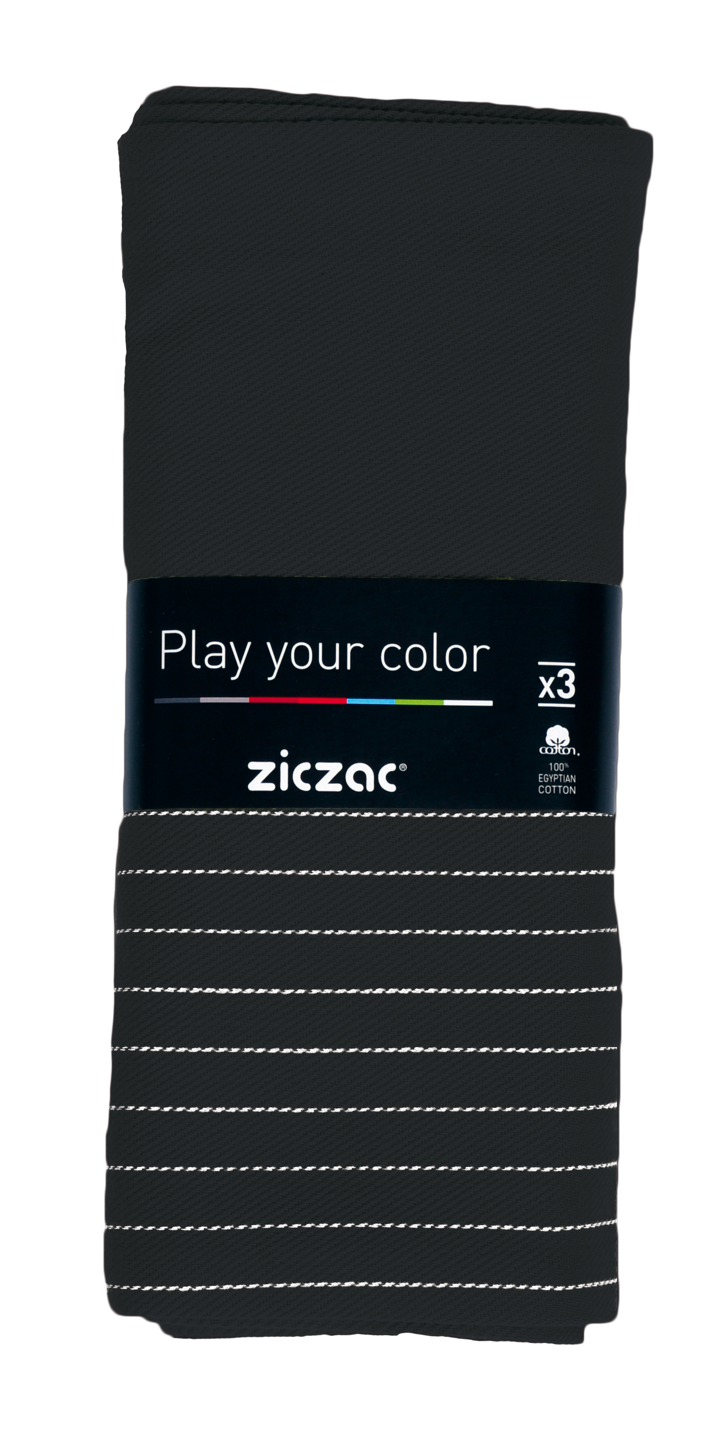 Kitchen towel 50x70cm, set3,stripe coloured center, black