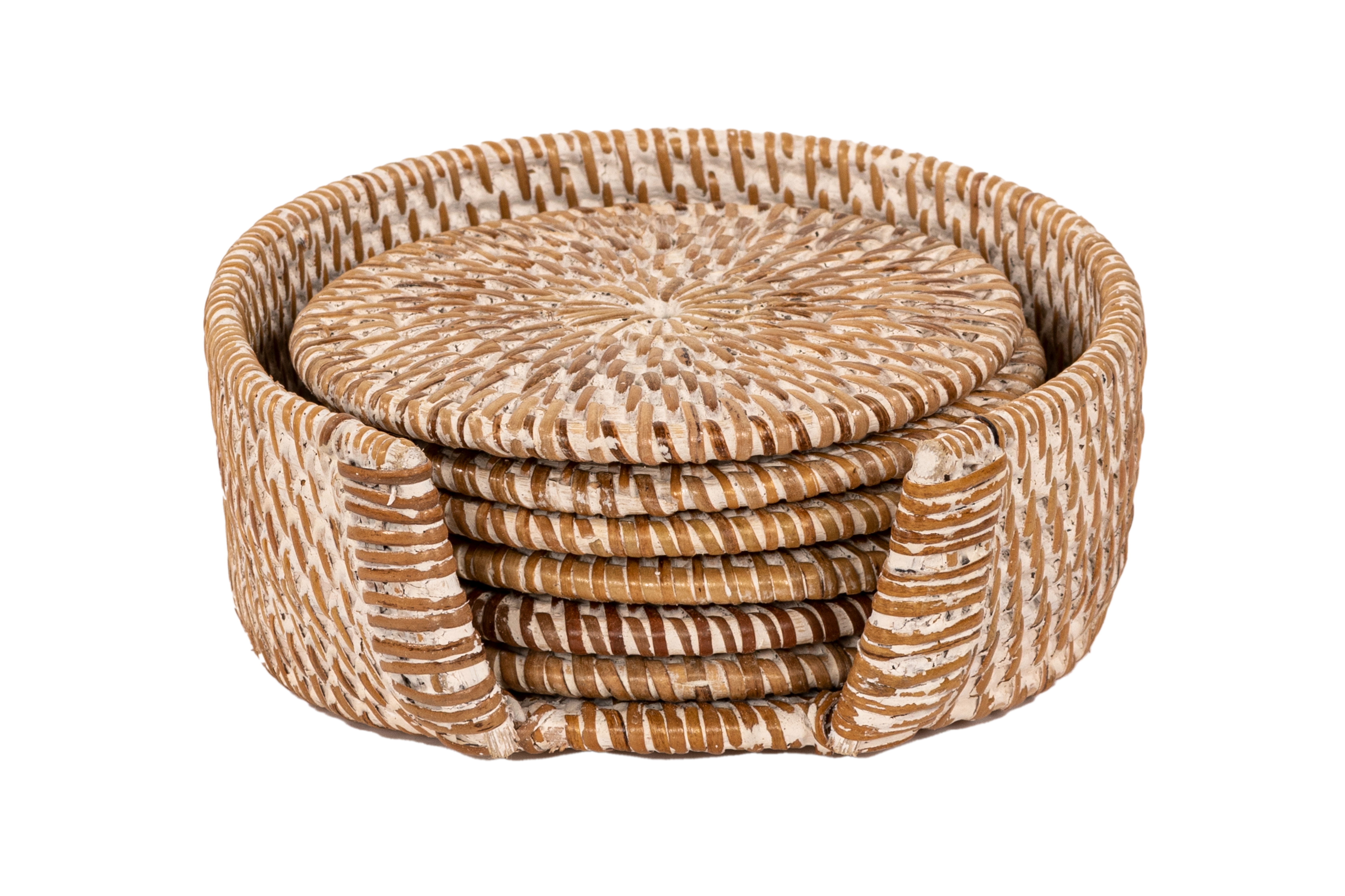 Coaster rattan dia 10cm - set/6 in round holder, white