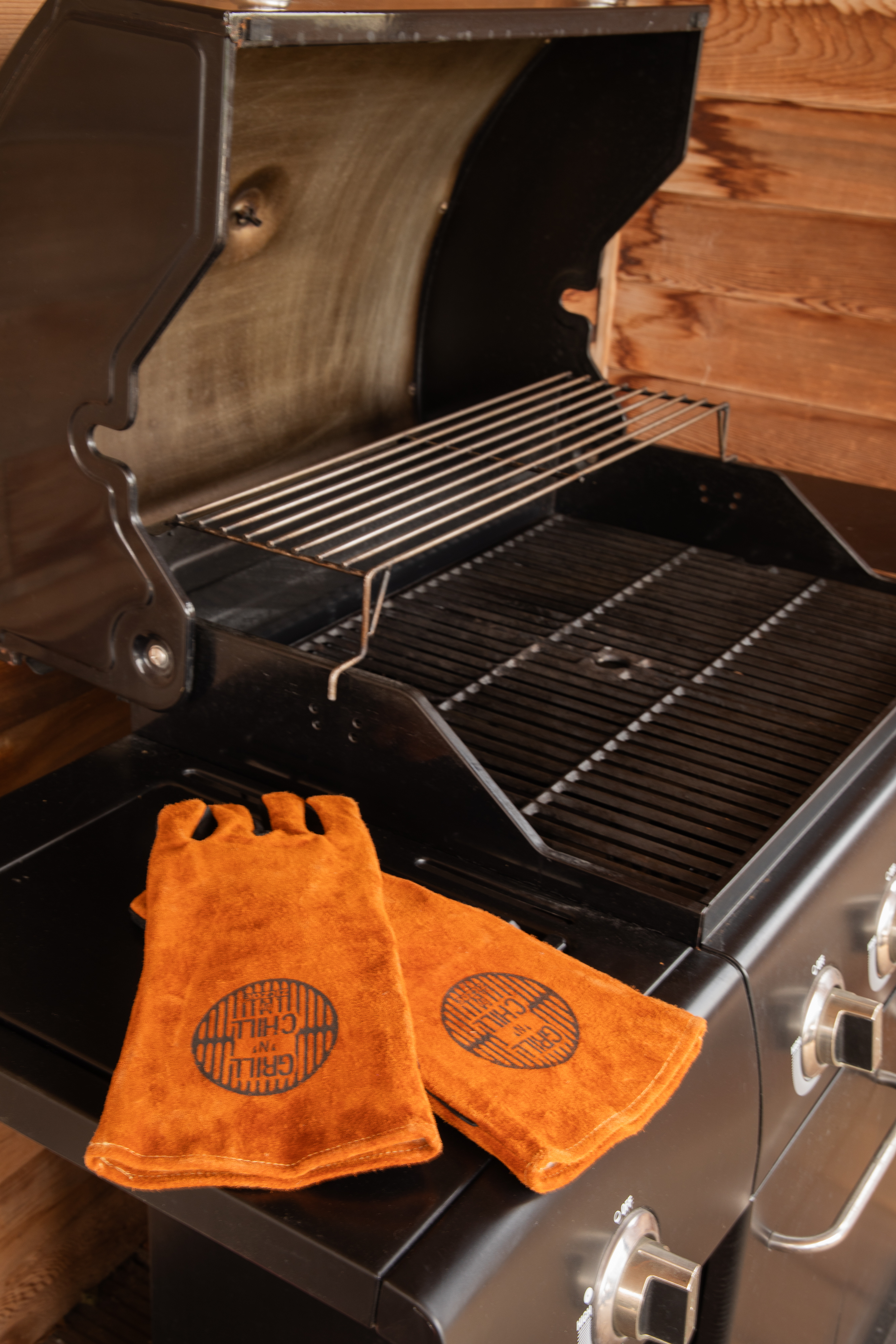 Set de 2 gants BBQ gants cuir - 36 x 19 cm - brun