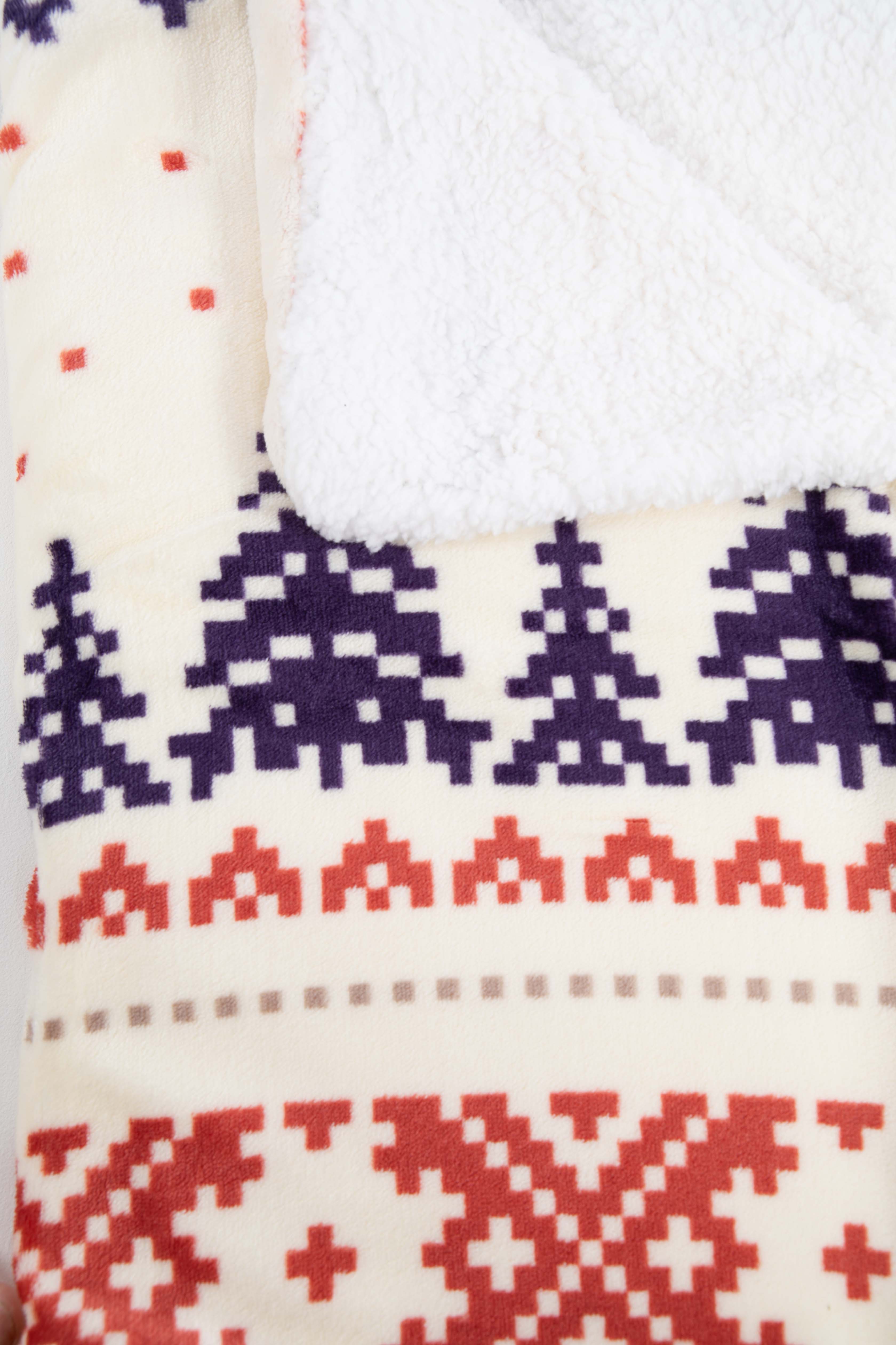 Plaid Kerstprint coral fleece met sherpa 160x130cm