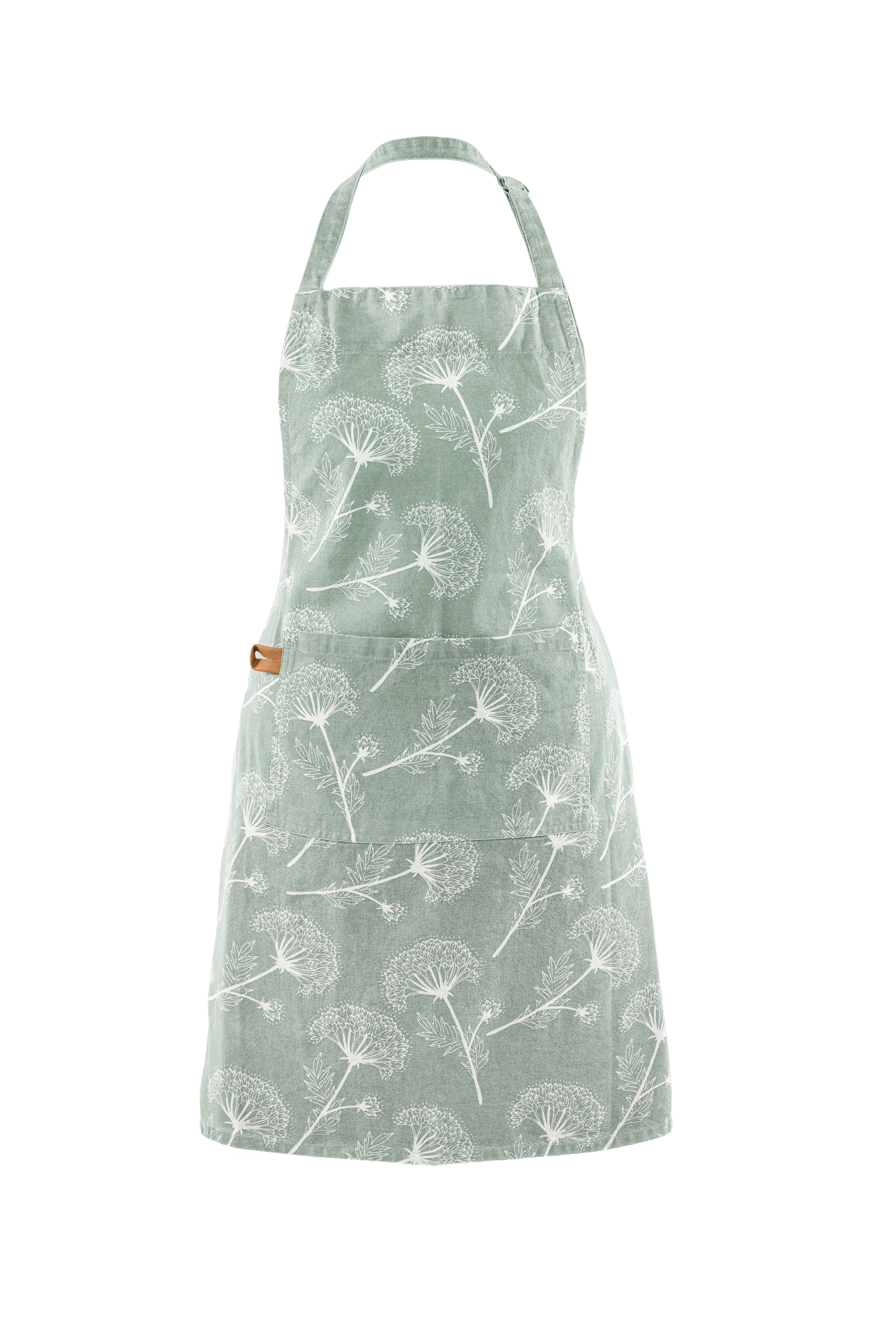 Apron MYRNA, floral printed,  74x85cm, green