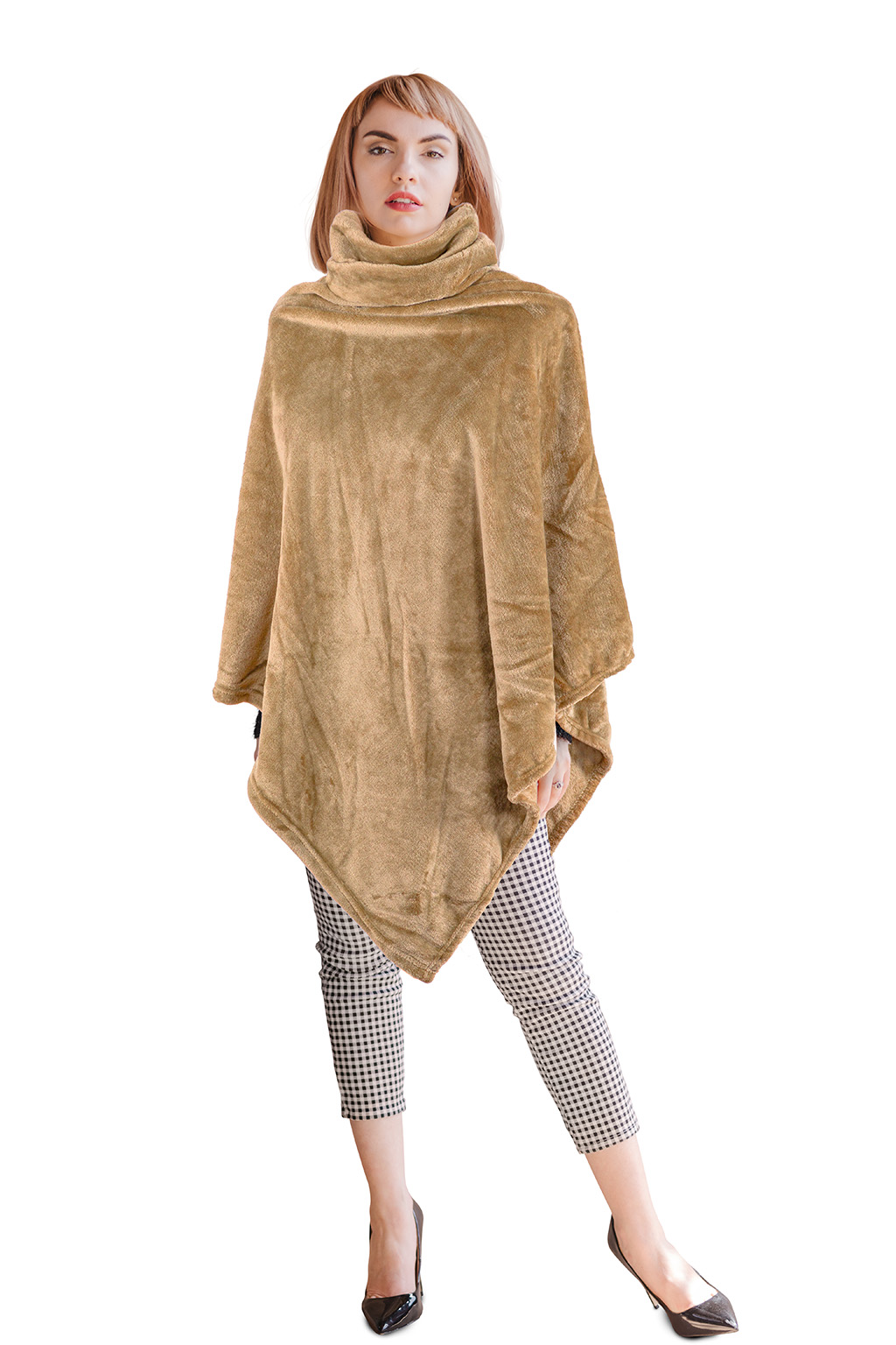 Poncho COSY collar, micro flannel - 80X80cm, indian tan