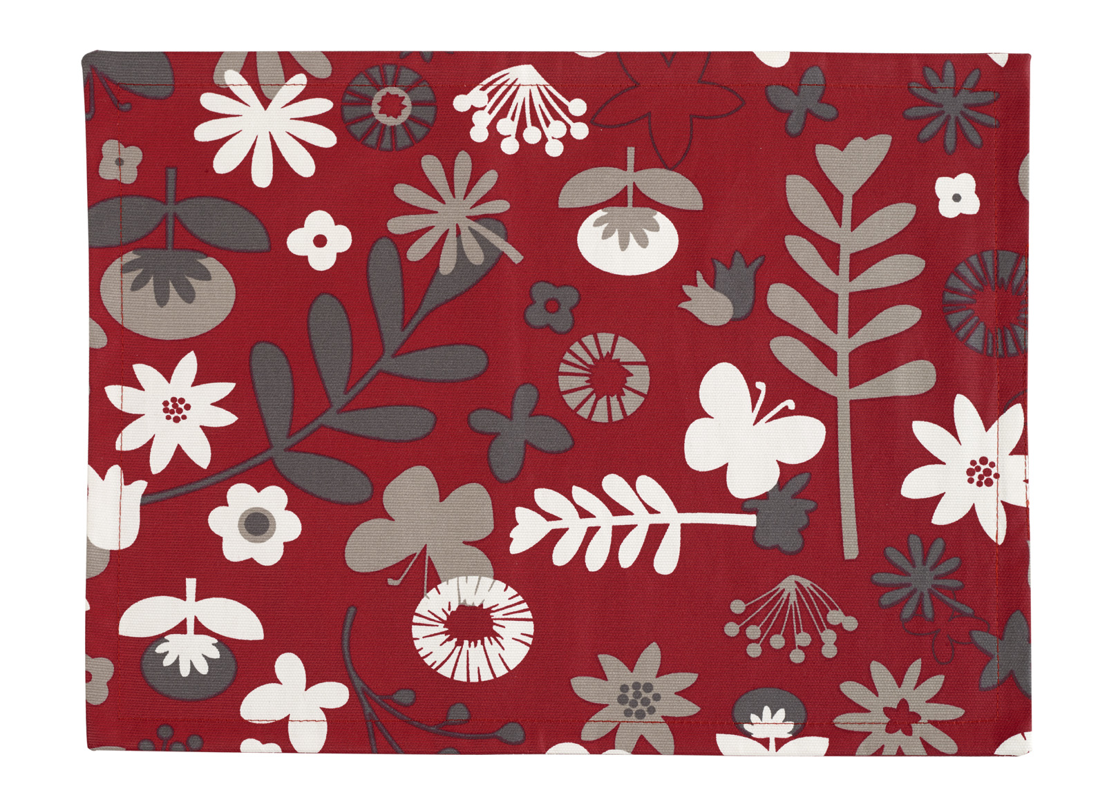 Placemat floral PU double sided, 33x45cm, red