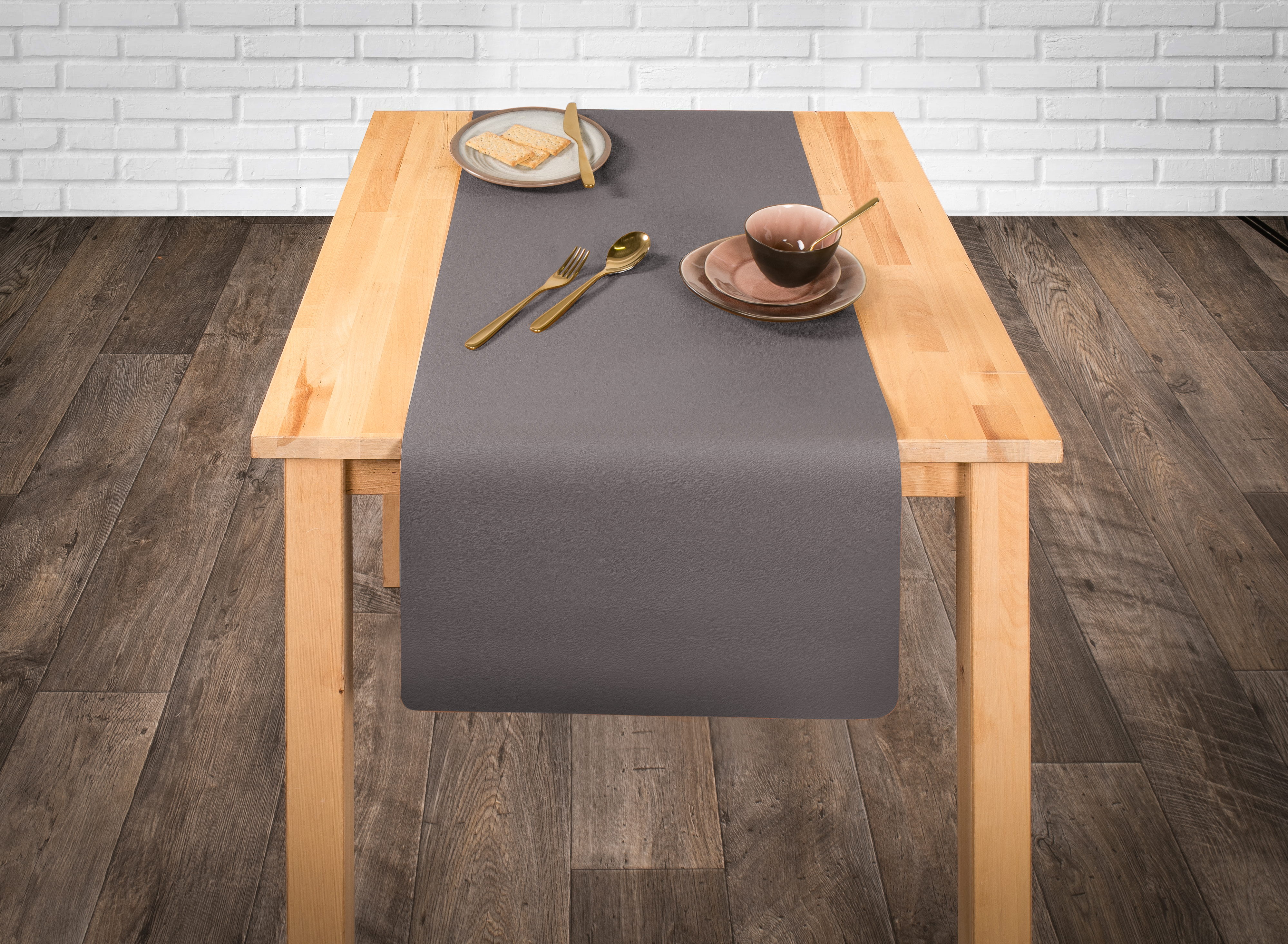 Table runner - Leather look imitation - 45X145cm, grey