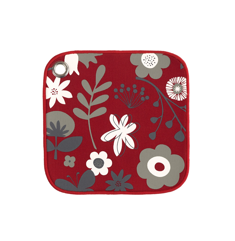 Potholder floral CC neoprene  20x20cm, red, 4mm photoprint