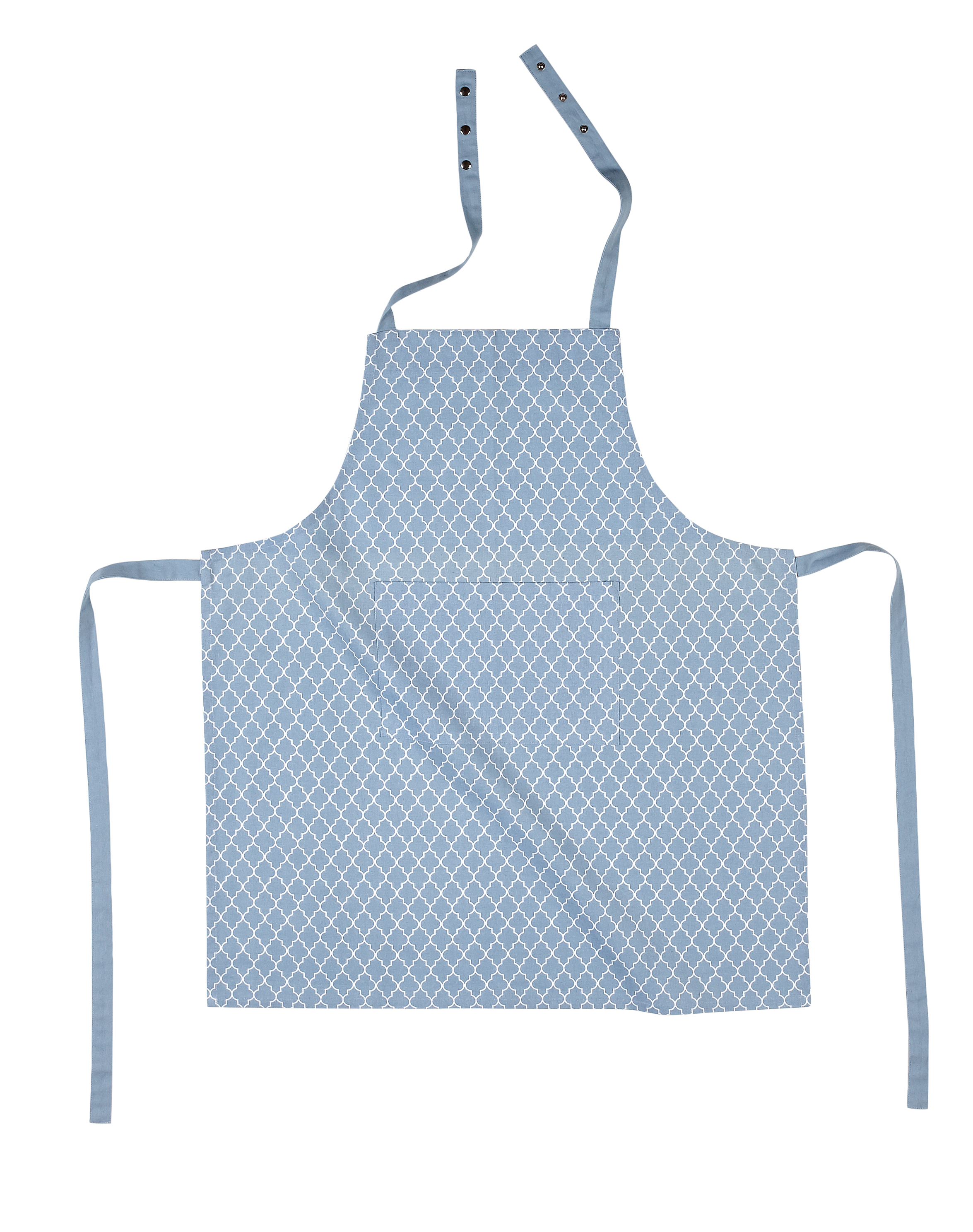 Apron geo arabesk 74x85, pocket +press but +hanger,soft blue