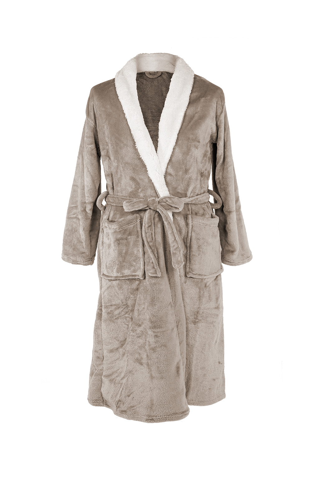 Bathrobe micro flanel uni (collar in sherpa) - S/M - unisex, taupe light