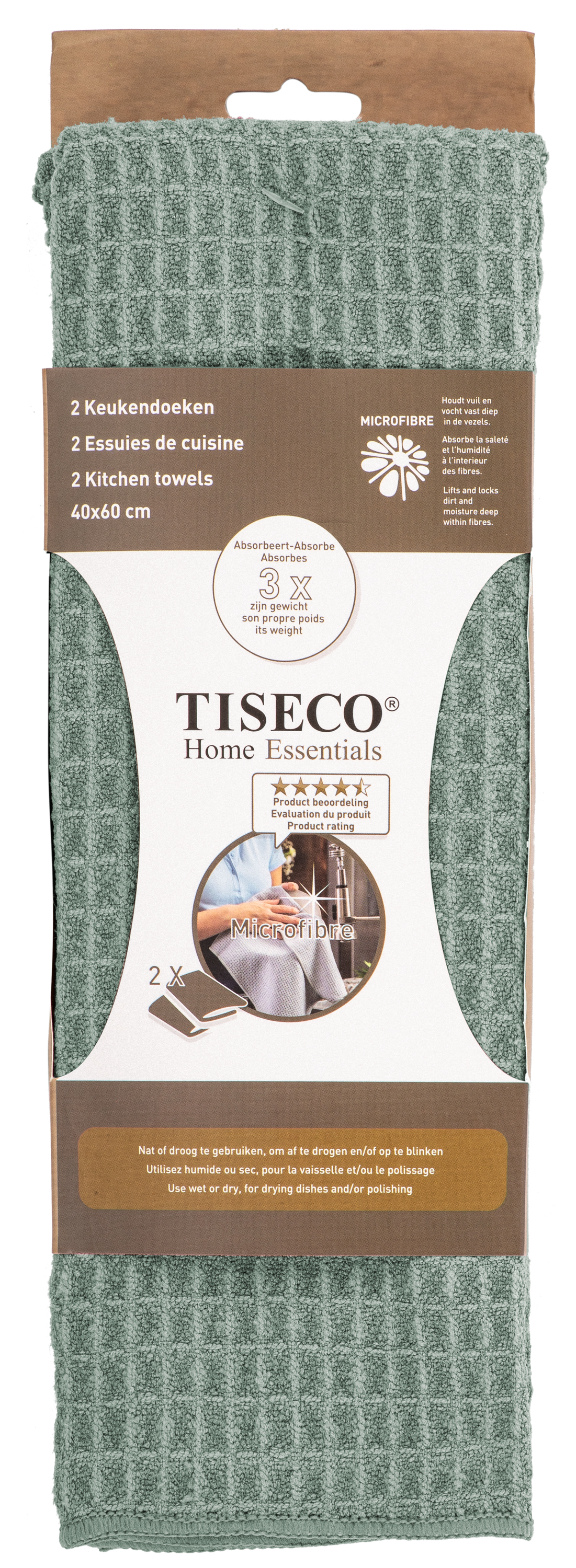 Torchon de cuisine ESSENTIAL - SET/2 - microfibre - 40x60 cm, vert