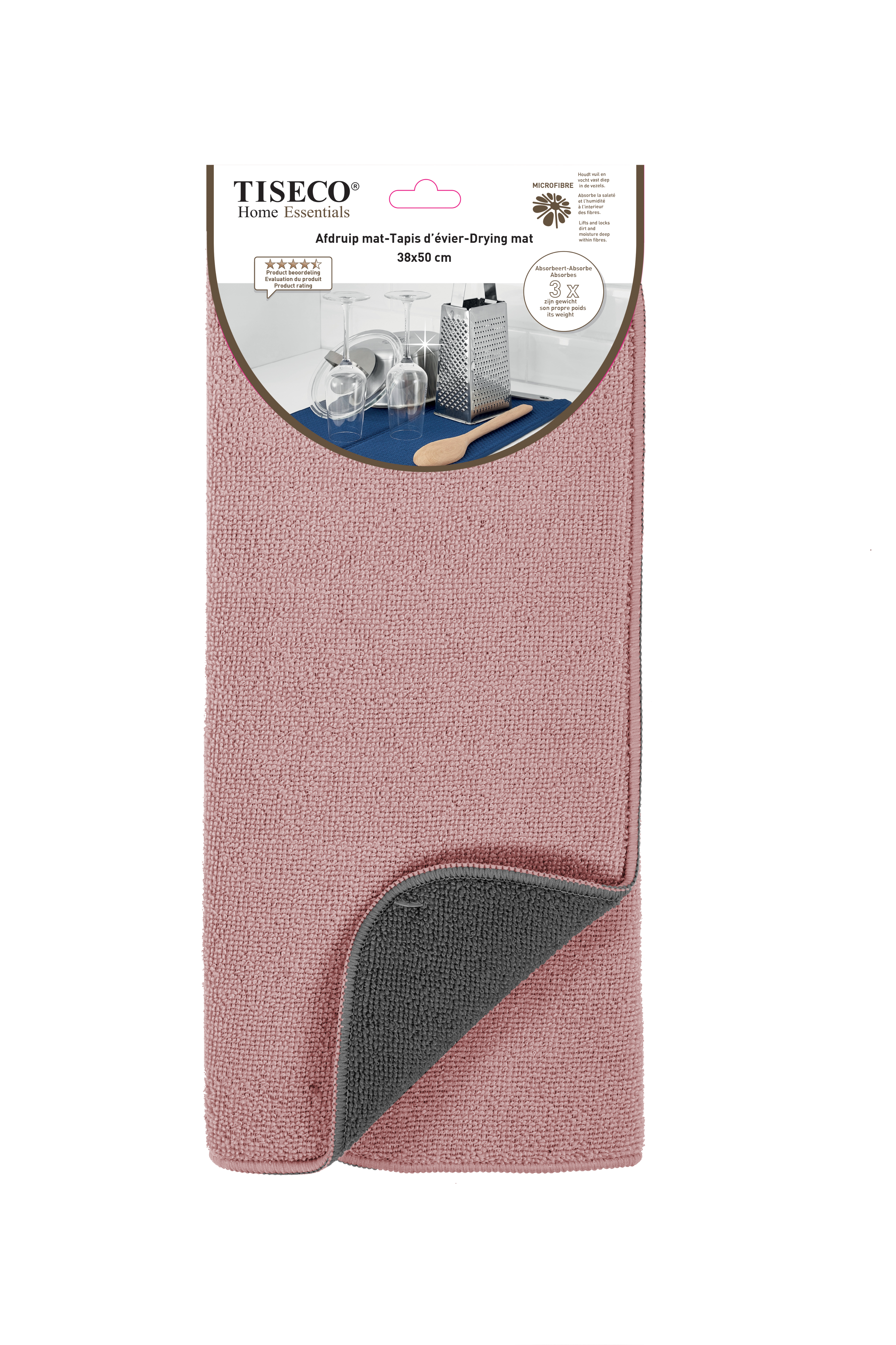 Dish drying mat ESSENTIAL, microfiber 38x50 cm, mauve/dark grey