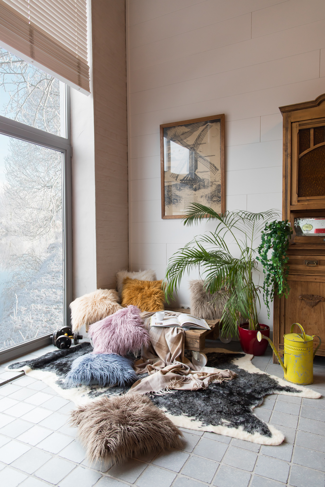 Cushion (filled) mohair sheepskin sand 45X45CM